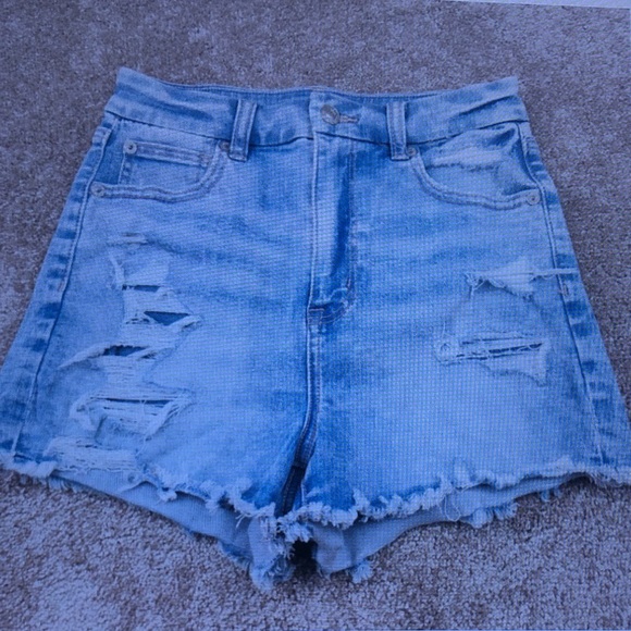 American Eagle Outfitters Pants - American Eagle Outfitters High-Rise Light Blue Distressed Denim Shorts